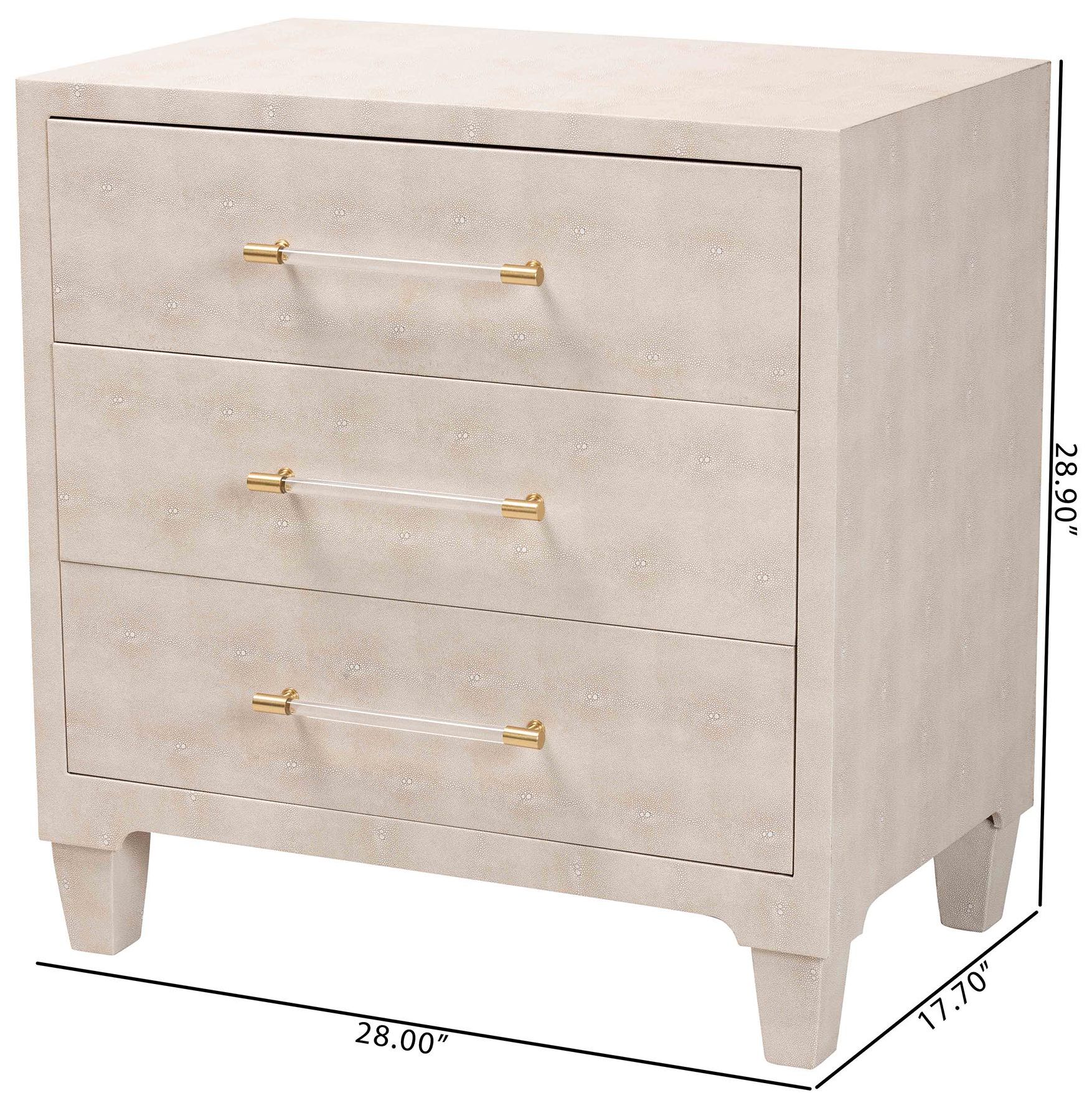 Image 5 Baxton Studio Nira Modern Beige Faux Shagreen 3 Drawer Storage Cabinet more views