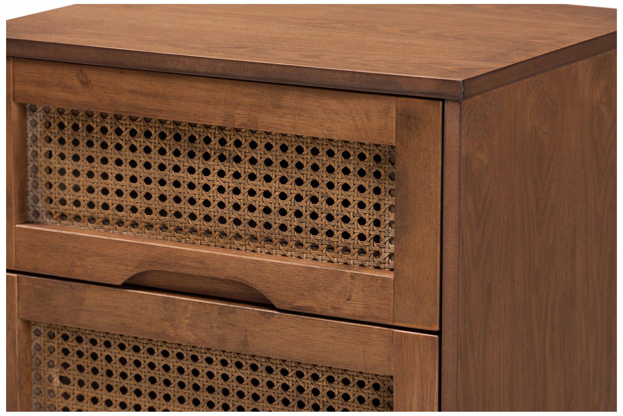 Baxton Studio Nura Wood and Rattan Full Size 3-Piece Bedroom Set