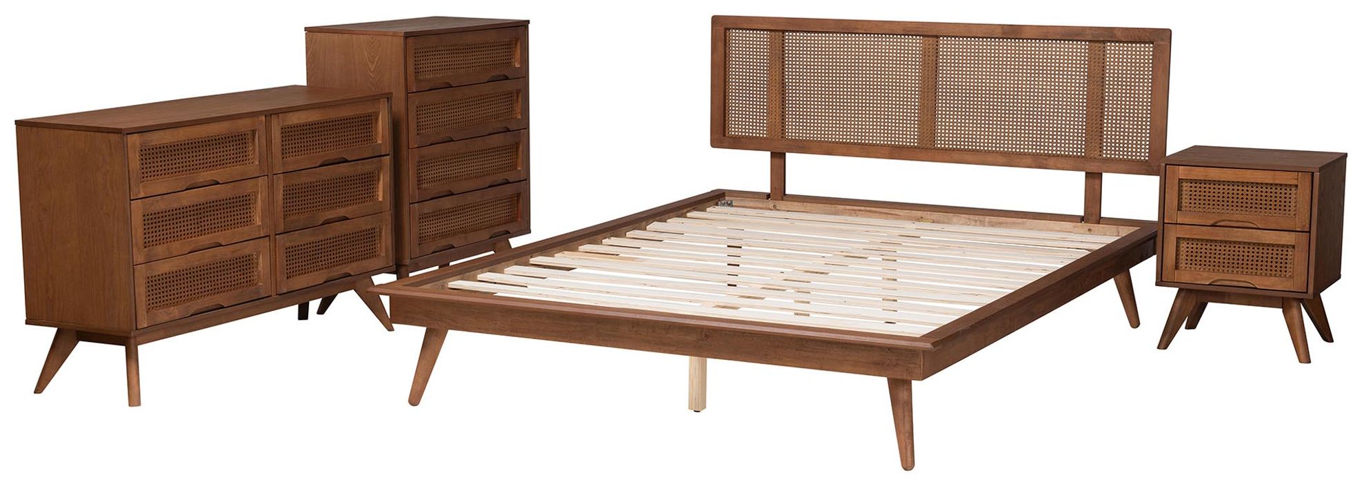 Thumbnail2 of Baxton Studio Nura Wood and Rattan Full Size 4-Piece Bedroom Set more views