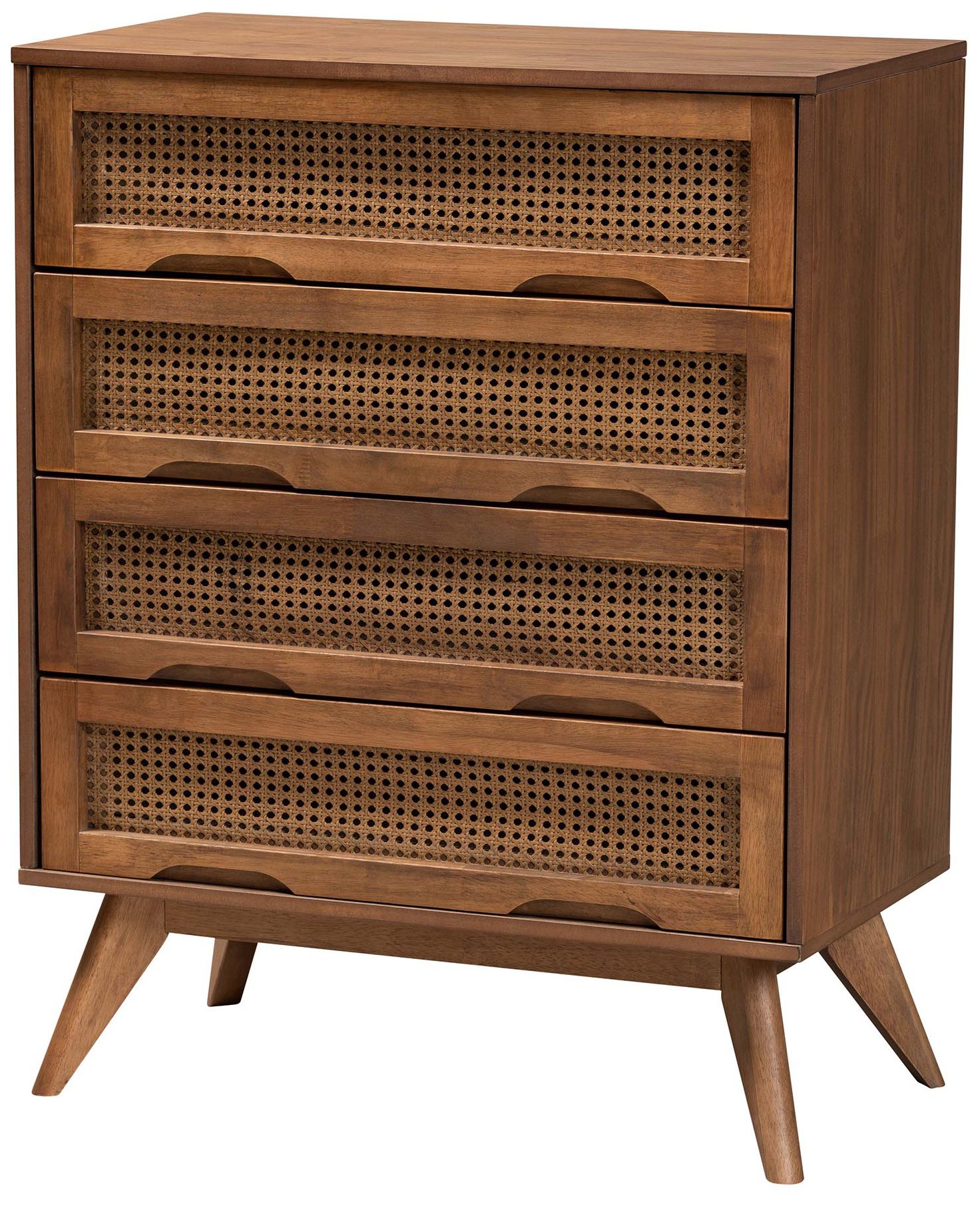 Baxton Studio Nura Wood and Rattan Full Size 4-Piece Bedroom Set