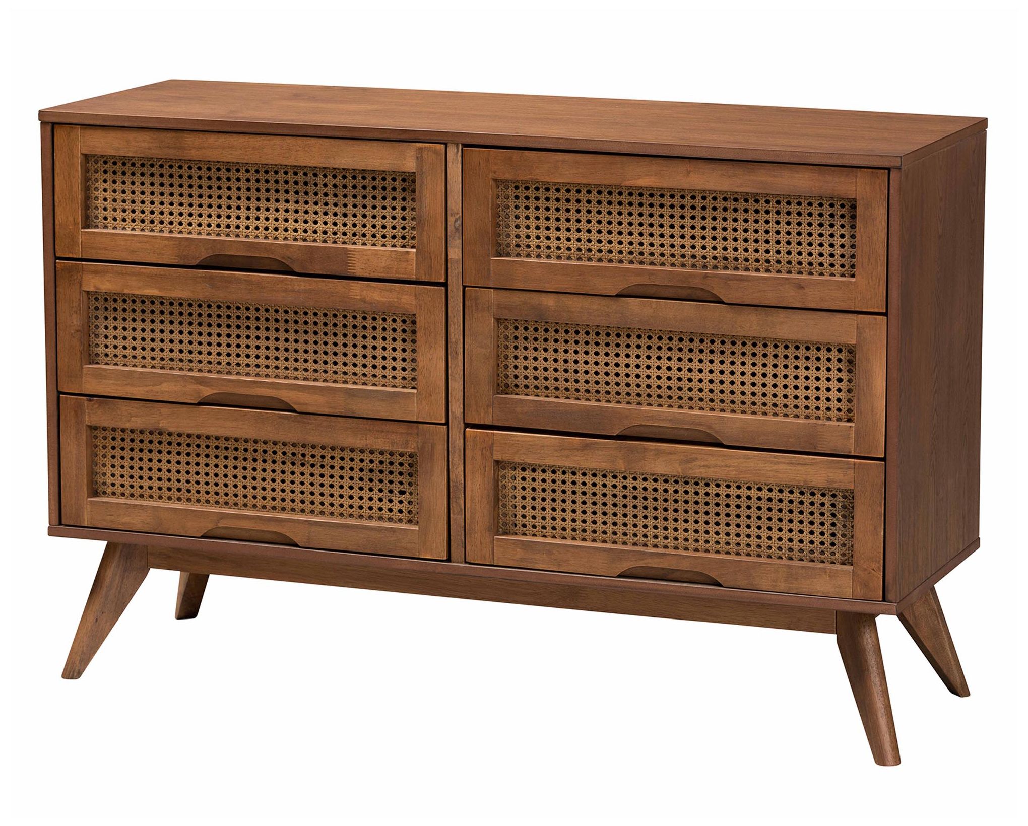 Baxton Studio Nura Wood and Rattan Full Size 4-Piece Bedroom Set