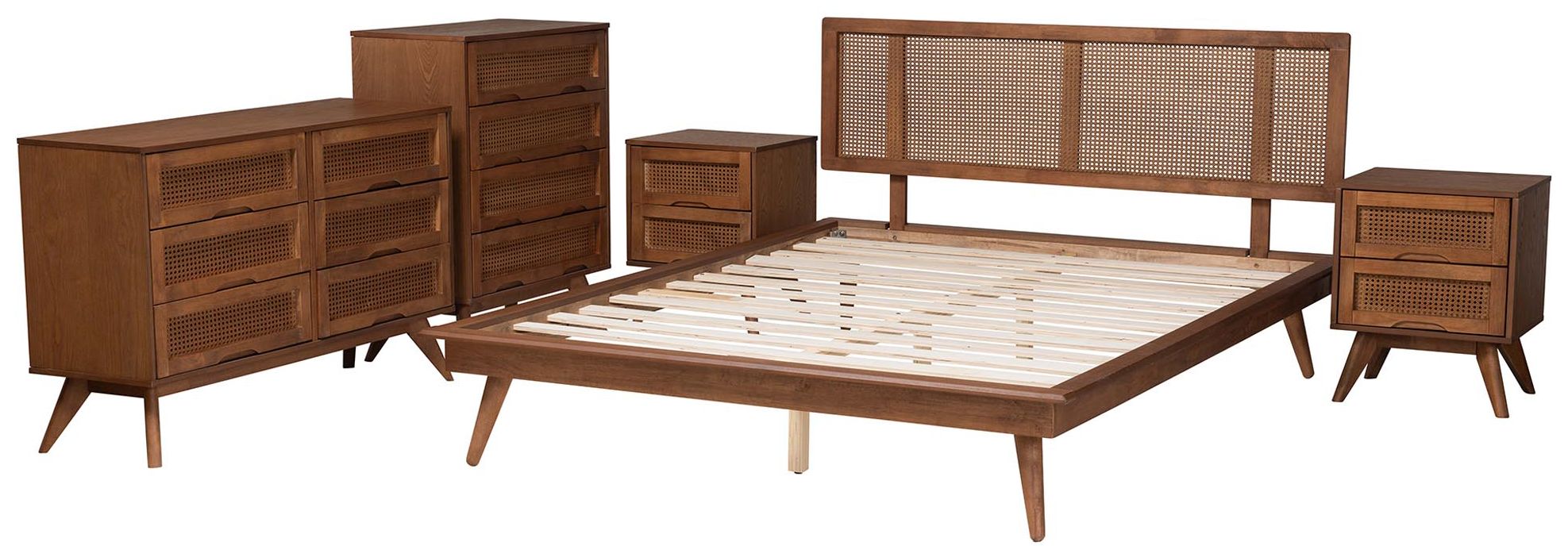 Thumbnail2 of Baxton Studio Nura Wood and Rattan Full Size 5-Piece Bedroom Set more views