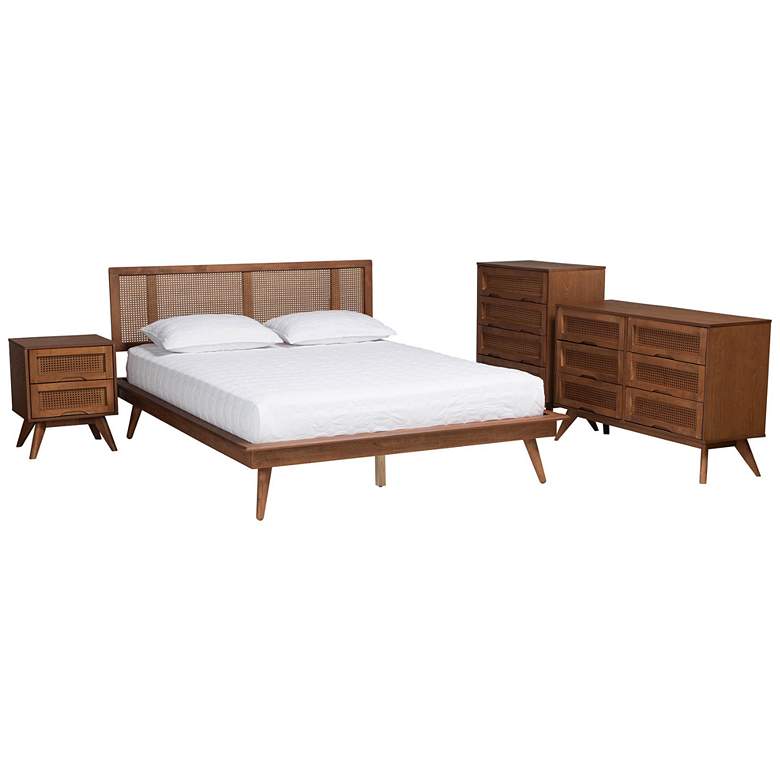 Image 1 Baxton Studio Nura Wood and Rattan Queen Size 4-Piece Bedroom Set