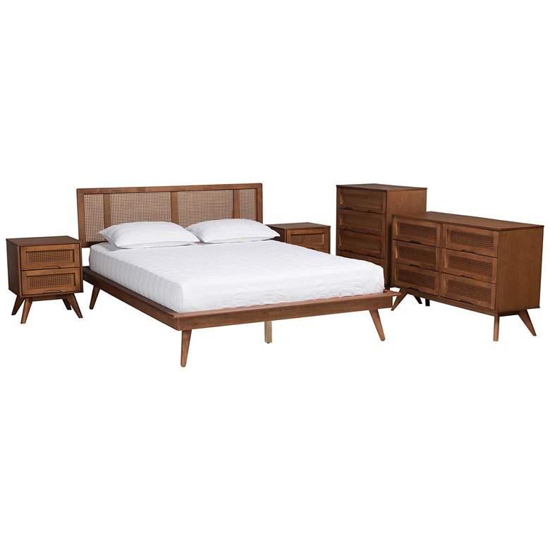 Image 1 Baxton Studio Nura Wood and Rattan Queen Size 5-Piece Bedroom Set