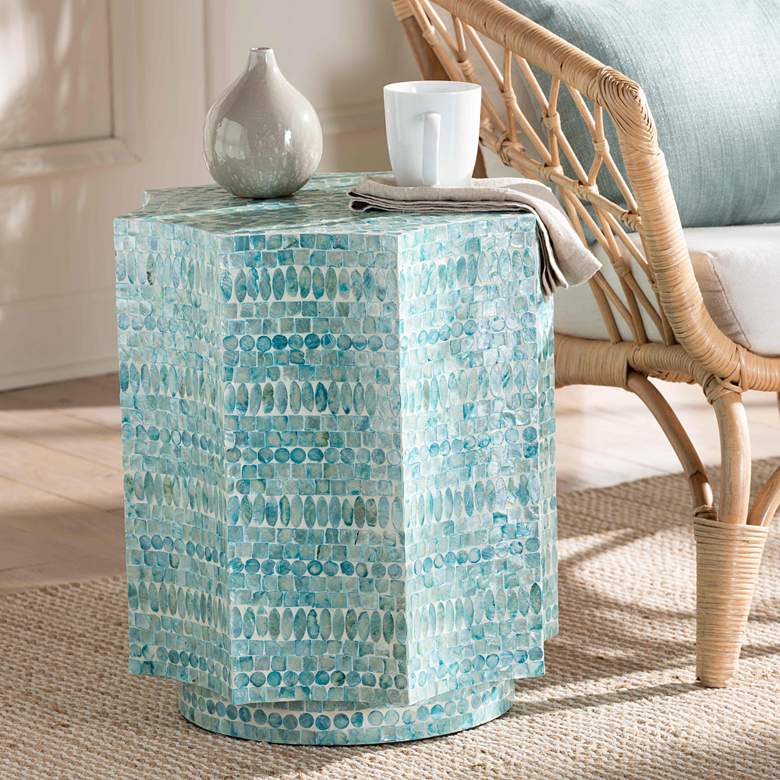 Image 1 Baxton Studio Olesia 17 1/4"W Blue Mother of Pearl End Table