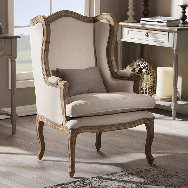 Image 1 Baxton Studio Oreille Beige Fabric Arm Chair