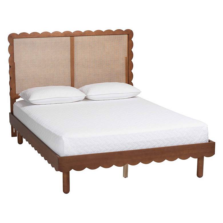 Image 2 Baxton Studio Orianthe Scalloped Platform Queen Bed with Rattan Headboard
