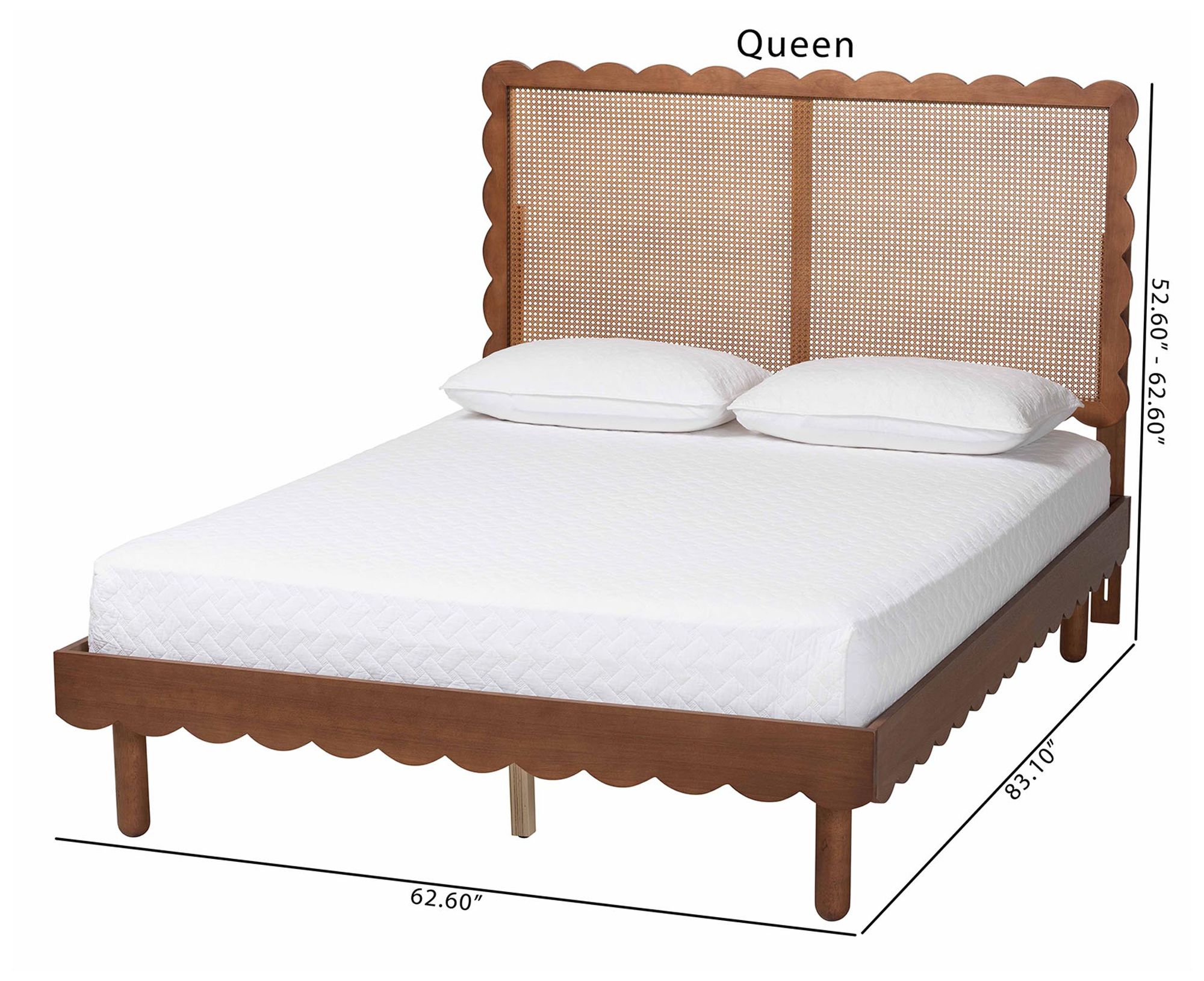 Baxton Studio Orianthe Scalloped Platform Queen Bed with Rattan Headboard