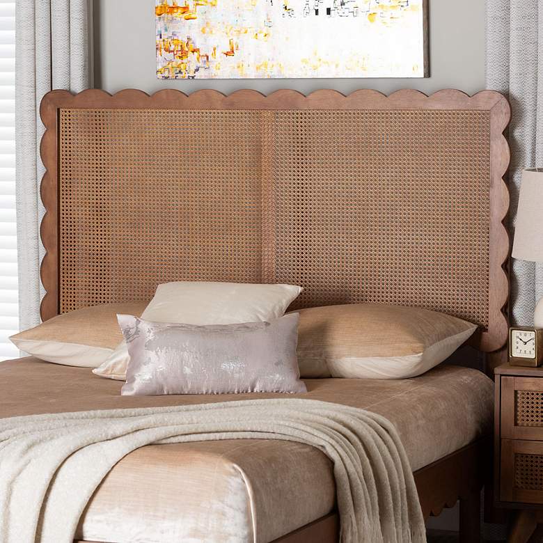 Image 1 Baxton Studio Orianthe Scalloped Queen Size Headboard with Cane Woven Panel