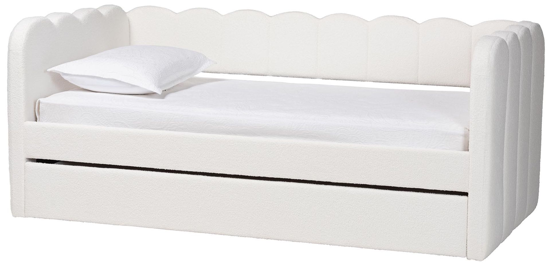 Baxton Studio Palmer Cream Teddy-Bear Fabric Daybed with Trundle, Twin
