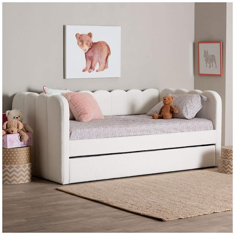 Image 1 Baxton Studio Palmer Cream Teddy-Bear Fabric Daybed with Trundle, Twin