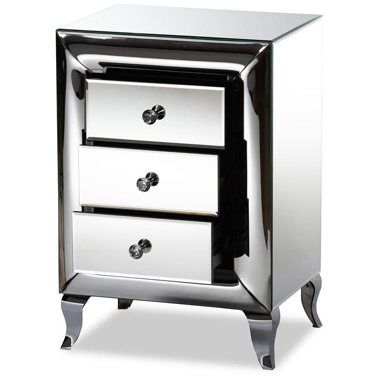 Image 6 Baxton Studio Pauline 18" Wide Mirrored 3-Drawer Nightstand more views