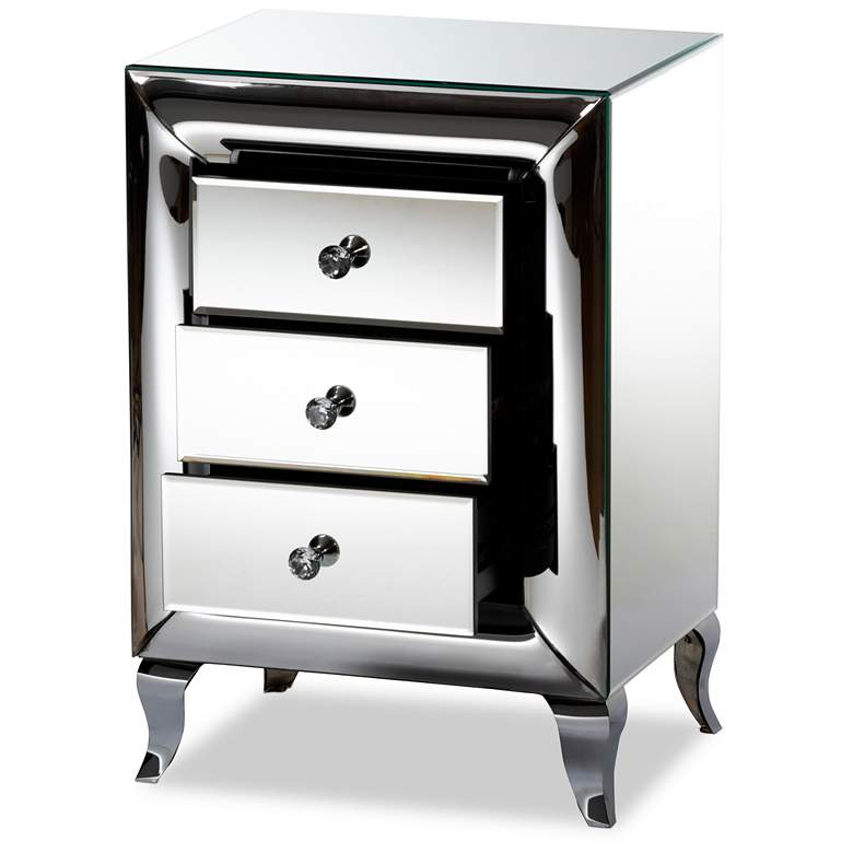 Image 5 Baxton Studio Pauline 18" Wide Mirrored 3-Drawer Nightstands Set of 2 more views