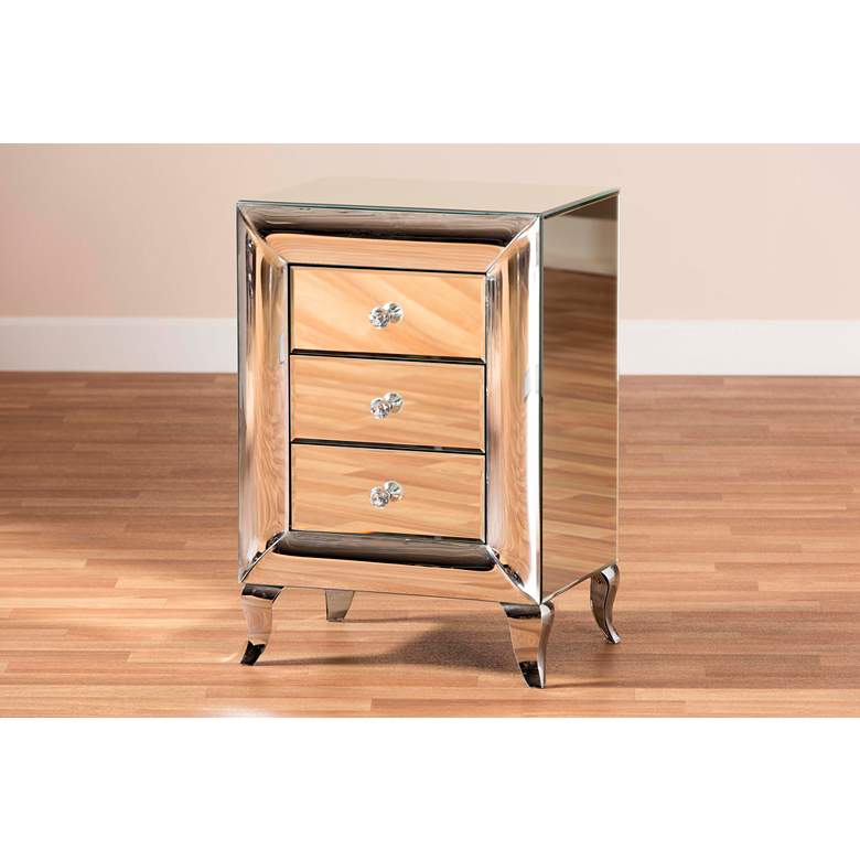 Image 7 Baxton Studio Pauline 18" Wide Mirrored 3-Drawer Nightstands Set of 2 more views