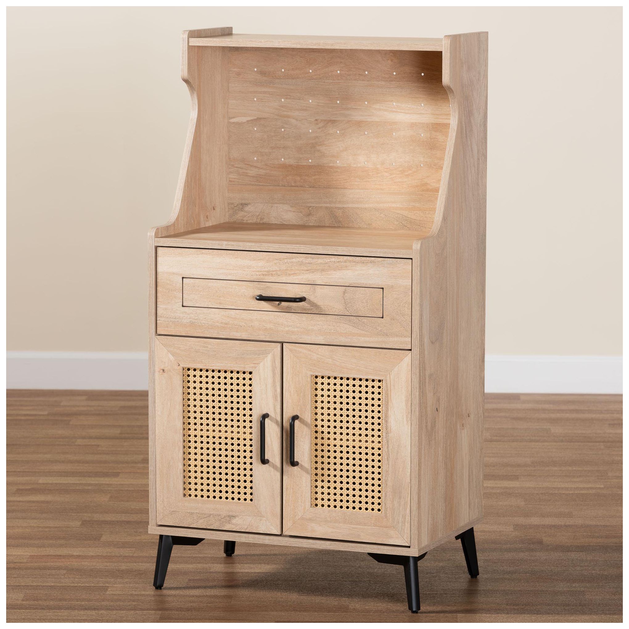 Baxton Studio Pavone Mid-Century Modern Oak Brown Wood Kitchen Cabinet