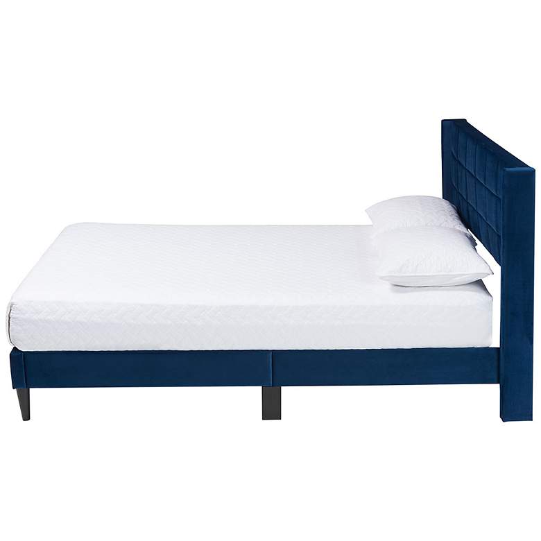 Image 4 Baxton Studio Payne Glam Navy Blue Velvet and Dark Brown Wood Queen Bed more views