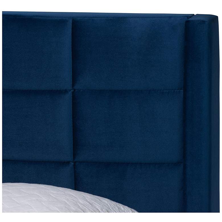Image 6 Baxton Studio Payne Glam Navy Blue Velvet and Dark Brown Wood Queen Bed more views