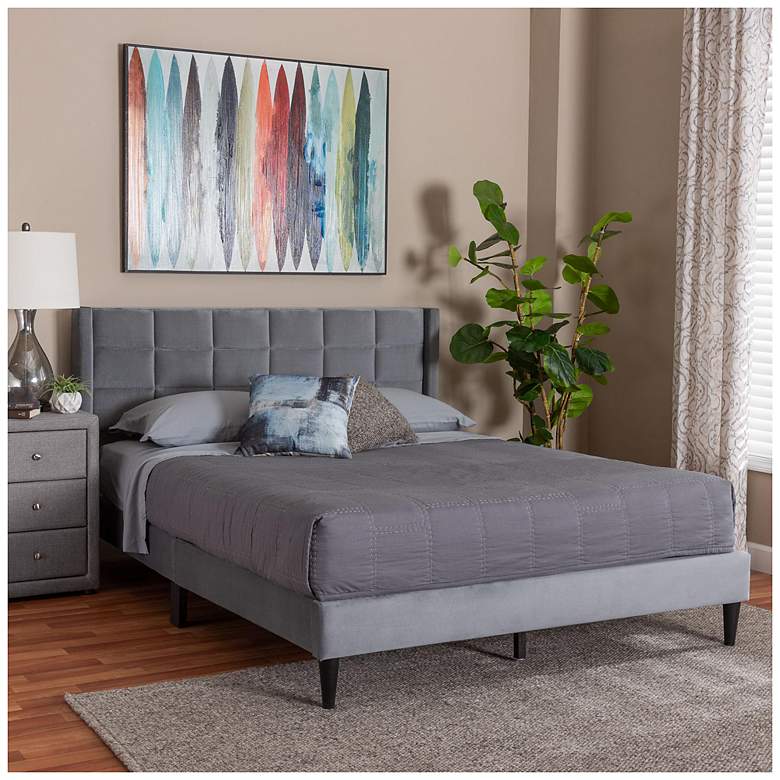 Image 3 Baxton Studio Payne Modern Glam Grey Velvet and Dark Brown Wood Queen Bed more views