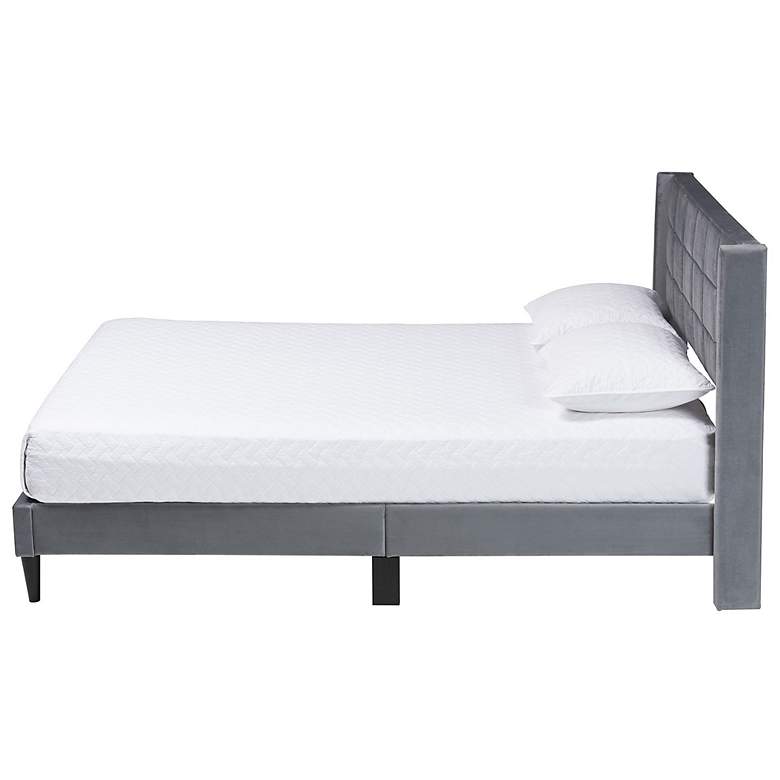 Image 4 Baxton Studio Payne Modern Glam Grey Velvet and Dark Brown Wood Queen Bed more views
