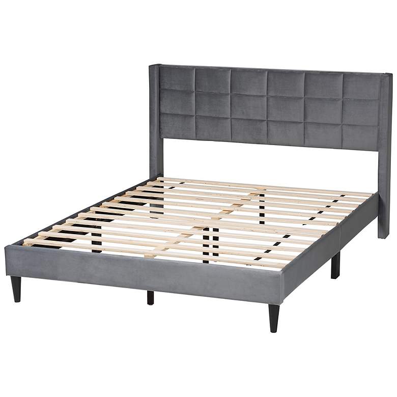Image 5 Baxton Studio Payne Modern Glam Grey Velvet and Dark Brown Wood Queen Bed more views