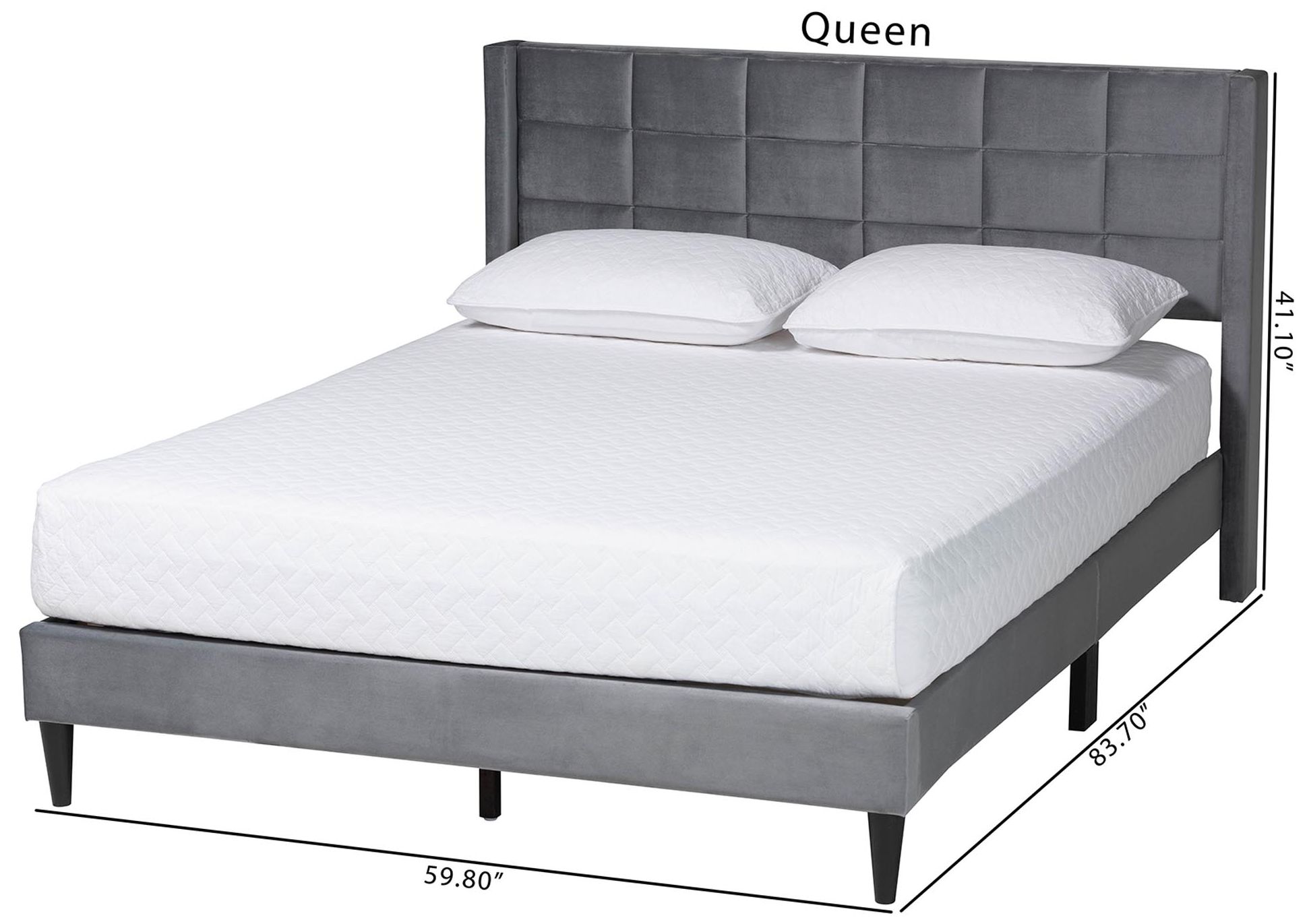 Baxton Studio Payne Modern Glam Grey Velvet and Dark Brown Wood Queen Bed
