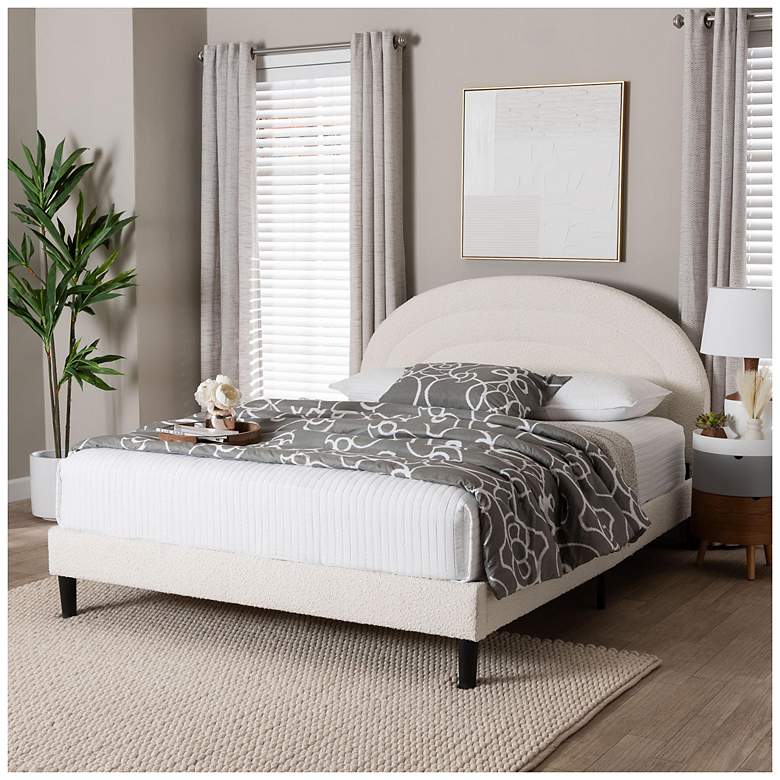 Image 1 Baxton Studio Pelagia Boucle Cream Fabric Upholstered Platform Queen Bed