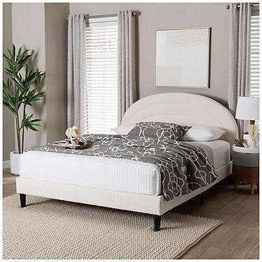 Baxton Studio Pelagia Boucle Cream Fabric Upholstered Platform Queen Bed