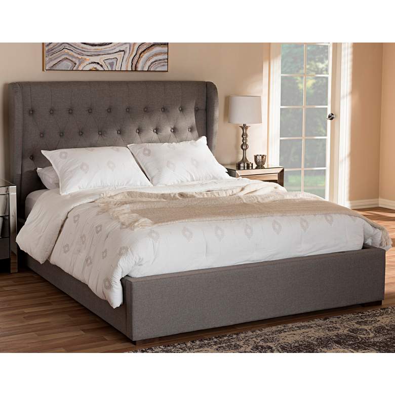 Image 1 Baxton Studio Penelope Light Gray Fabric Queen Platform Bed