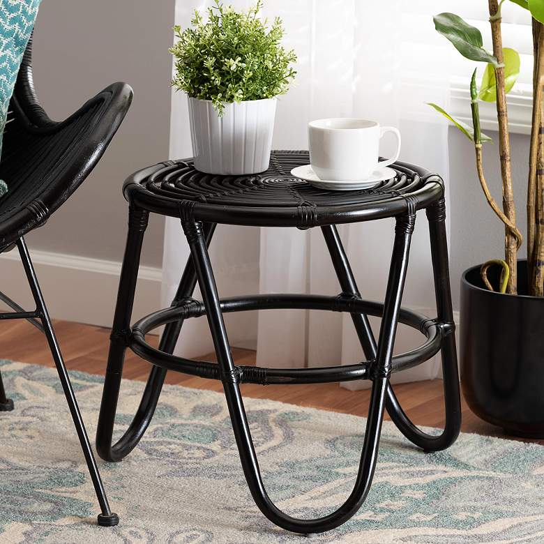 Image 1 Baxton Studio Pertessa 17 3/4"W Black Rattan Round End Table