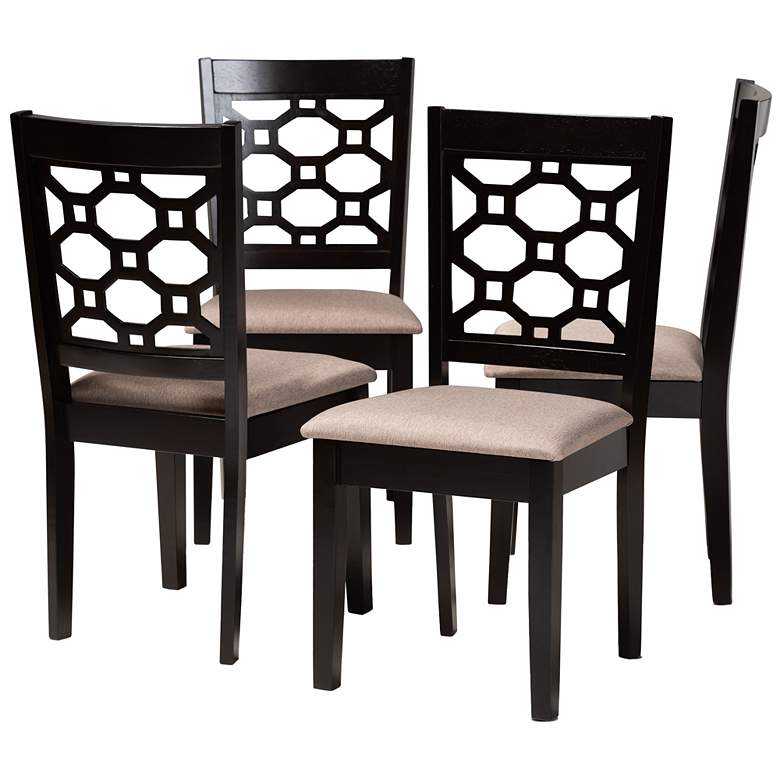 Image 1 Baxton Studio Peter Sand Fabric Upholstered Wood 4-Piece Dining Chair Set