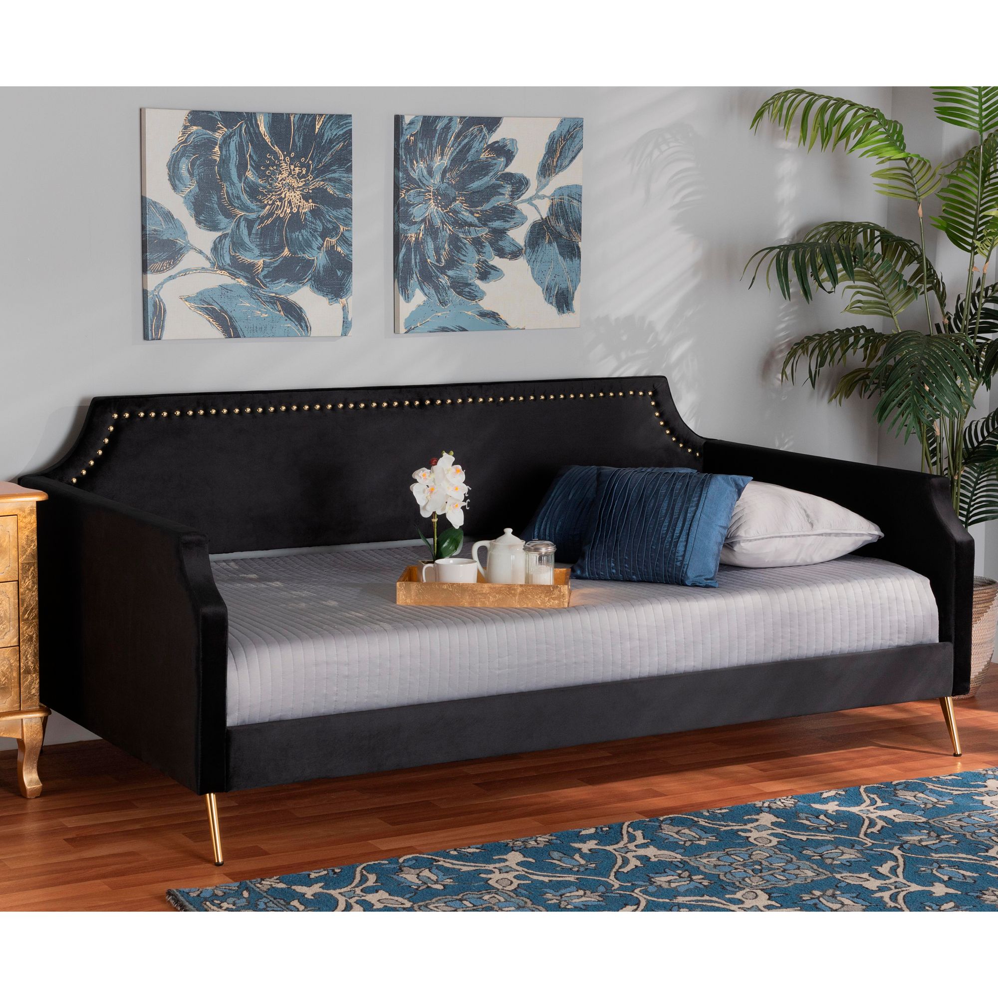 Baxton Studio Pita Black Velvet Fabric Twin Size Daybed 743W4