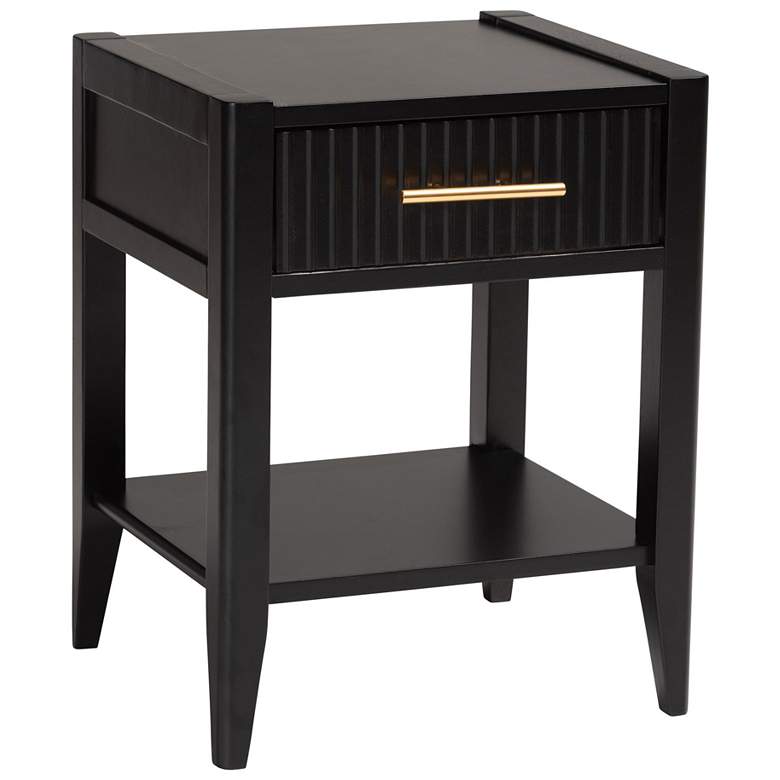 Image 1 Baxton Studio Primrose Mid-Century Black Fluted Wood 1-Drawer Nightstand