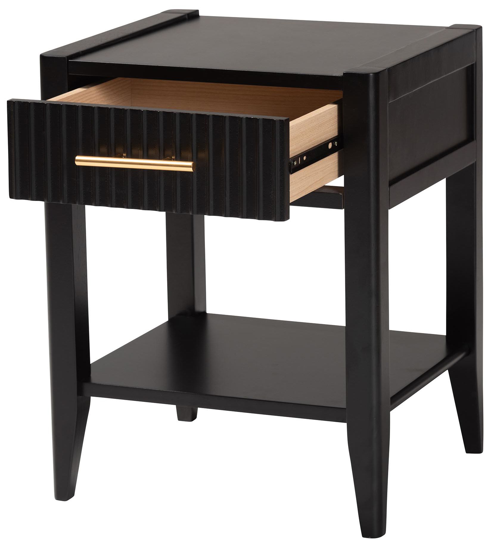 Image 3 Baxton Studio Primrose Mid-Century Black Fluted Wood 1-Drawer Nightstand more views