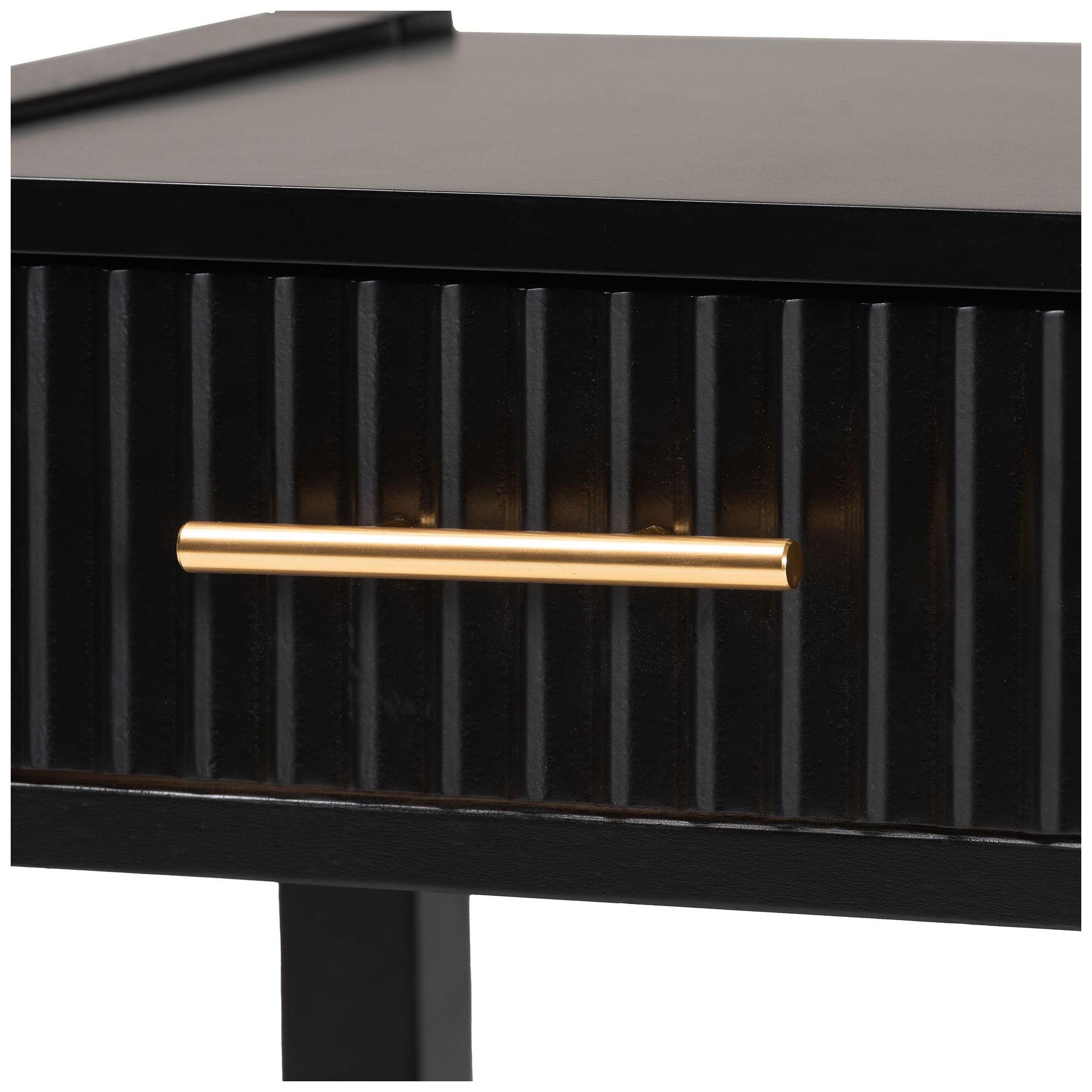 Image 6 Baxton Studio Primrose Mid-Century Black Fluted Wood 1-Drawer Nightstand more views