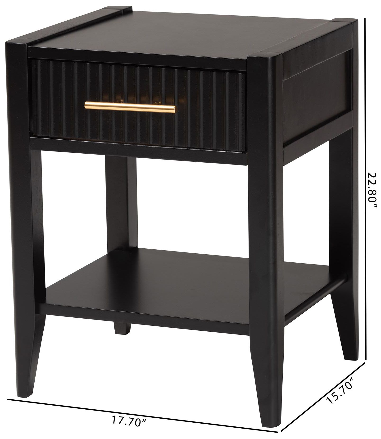 Baxton Studio Primrose Mid-Century Black Fluted Wood 1-Drawer Nightstand