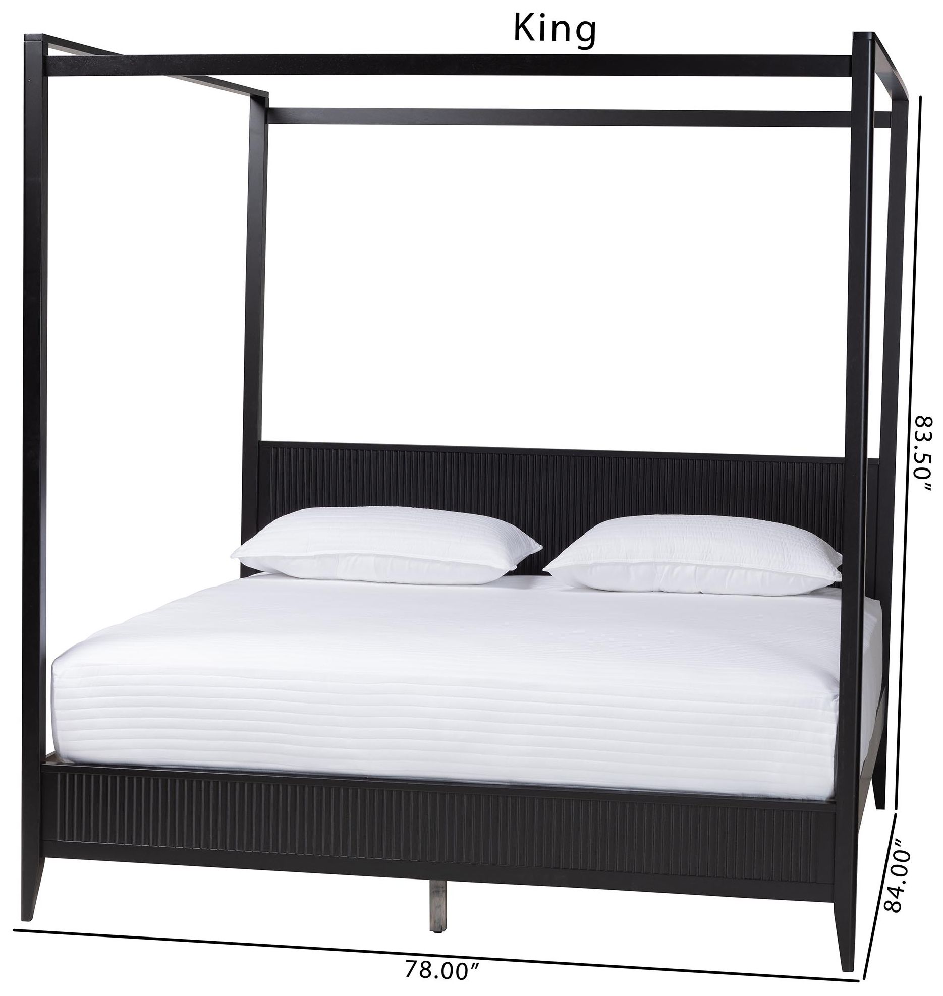 Baxton Studio Primrose Mid-Century Black Fluted Wood King Size Canopy Bed
