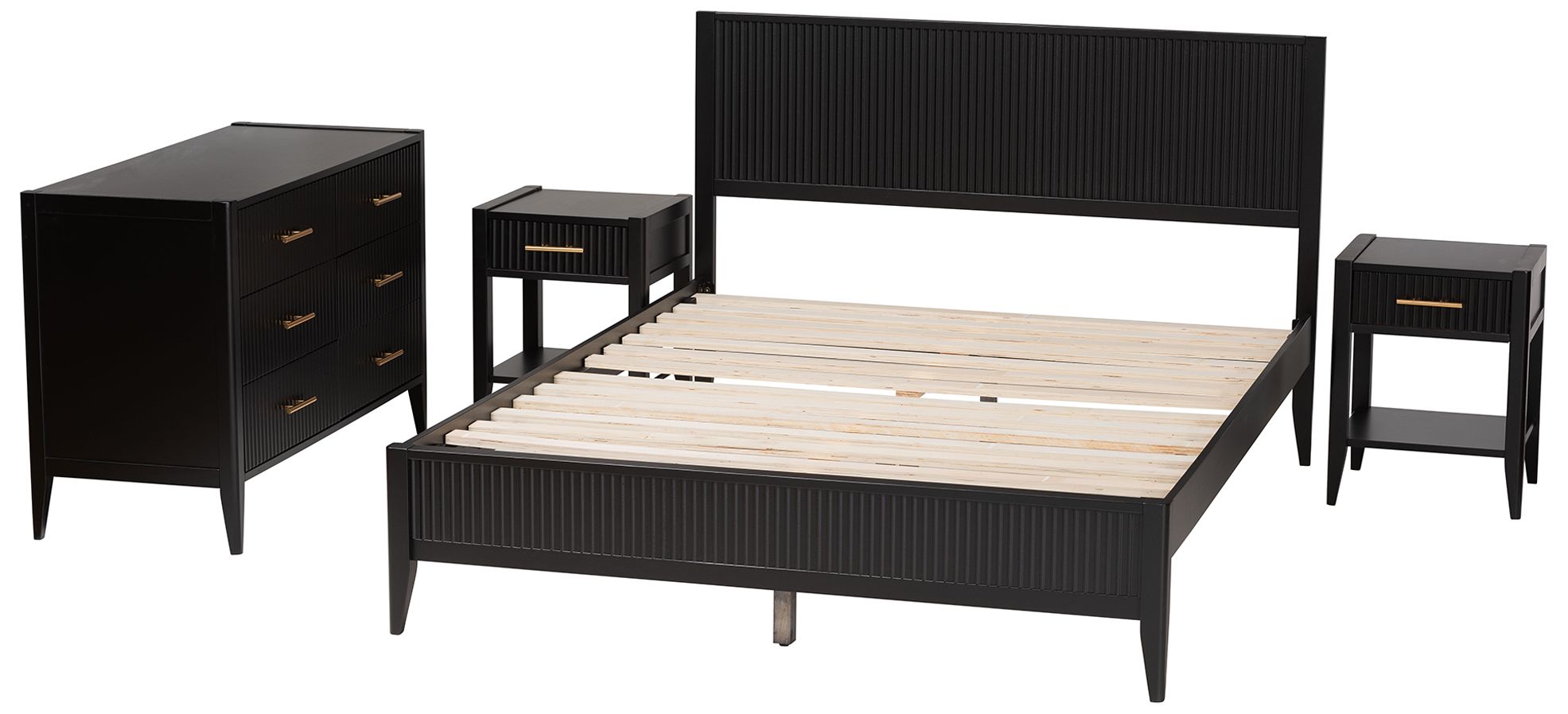 Thumbnail2 of Baxton Studio Primrose Mid-Century Black King Size 4-Piece Bedroom Set more views