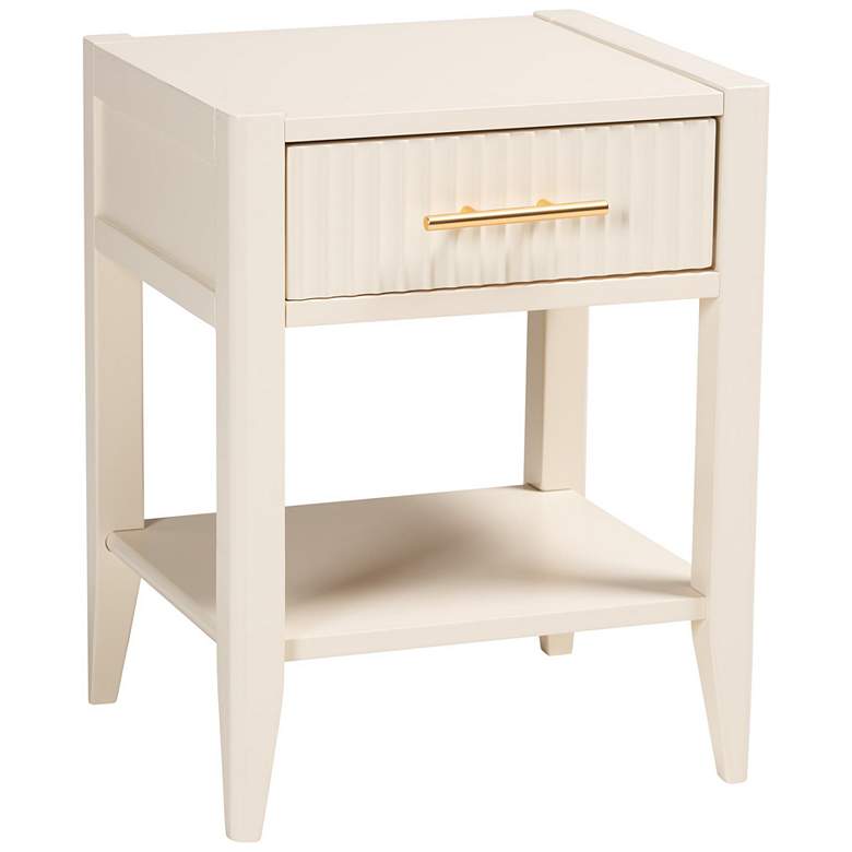 Image 1 Baxton Studio Primrose Mid-Century Ivory Fluted Wood 1-Drawer Nightstand