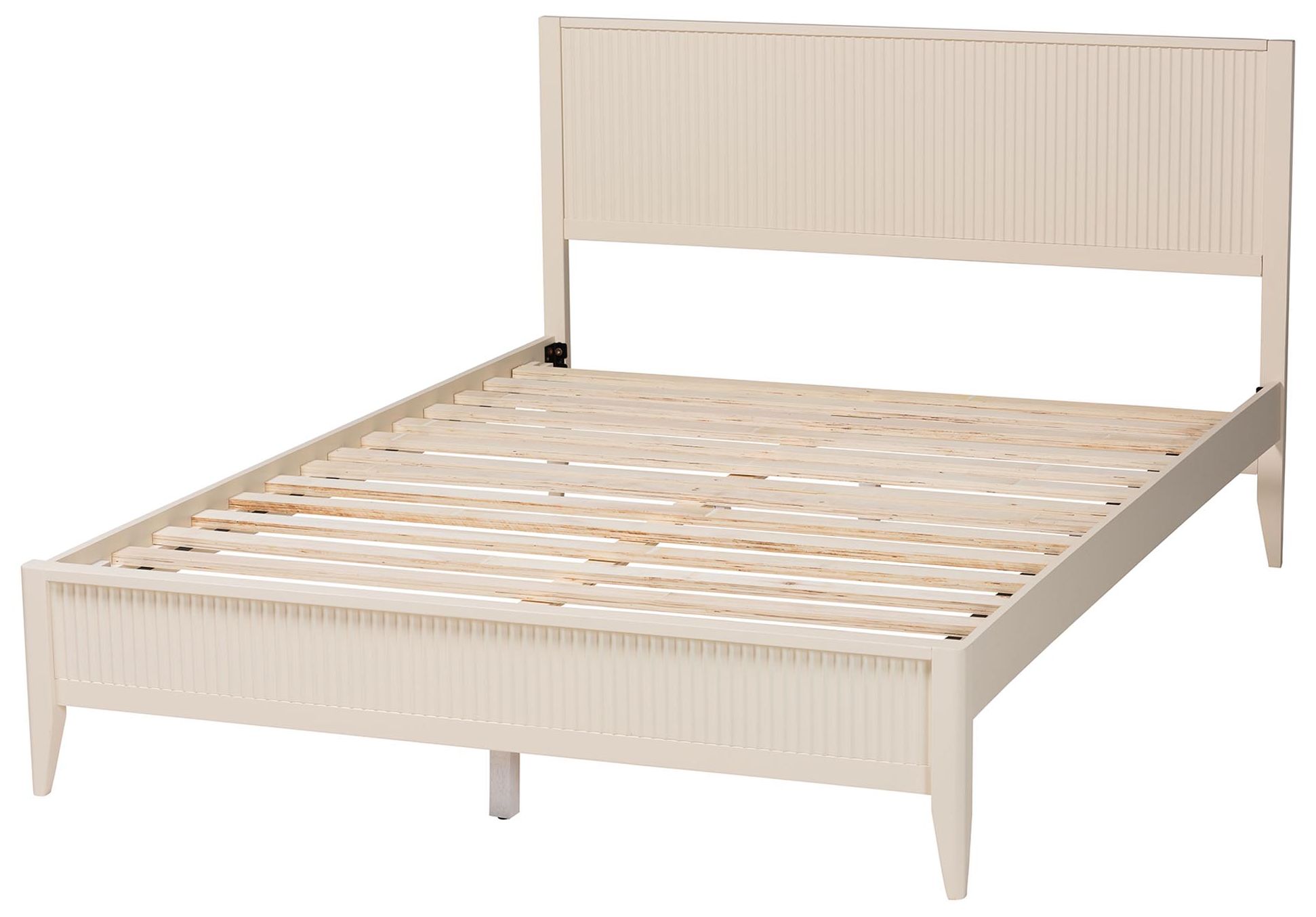 Thumbnail4 of Baxton Studio Primrose Mid-Century Ivory Fluted Wood King Size Platform Bed more views
