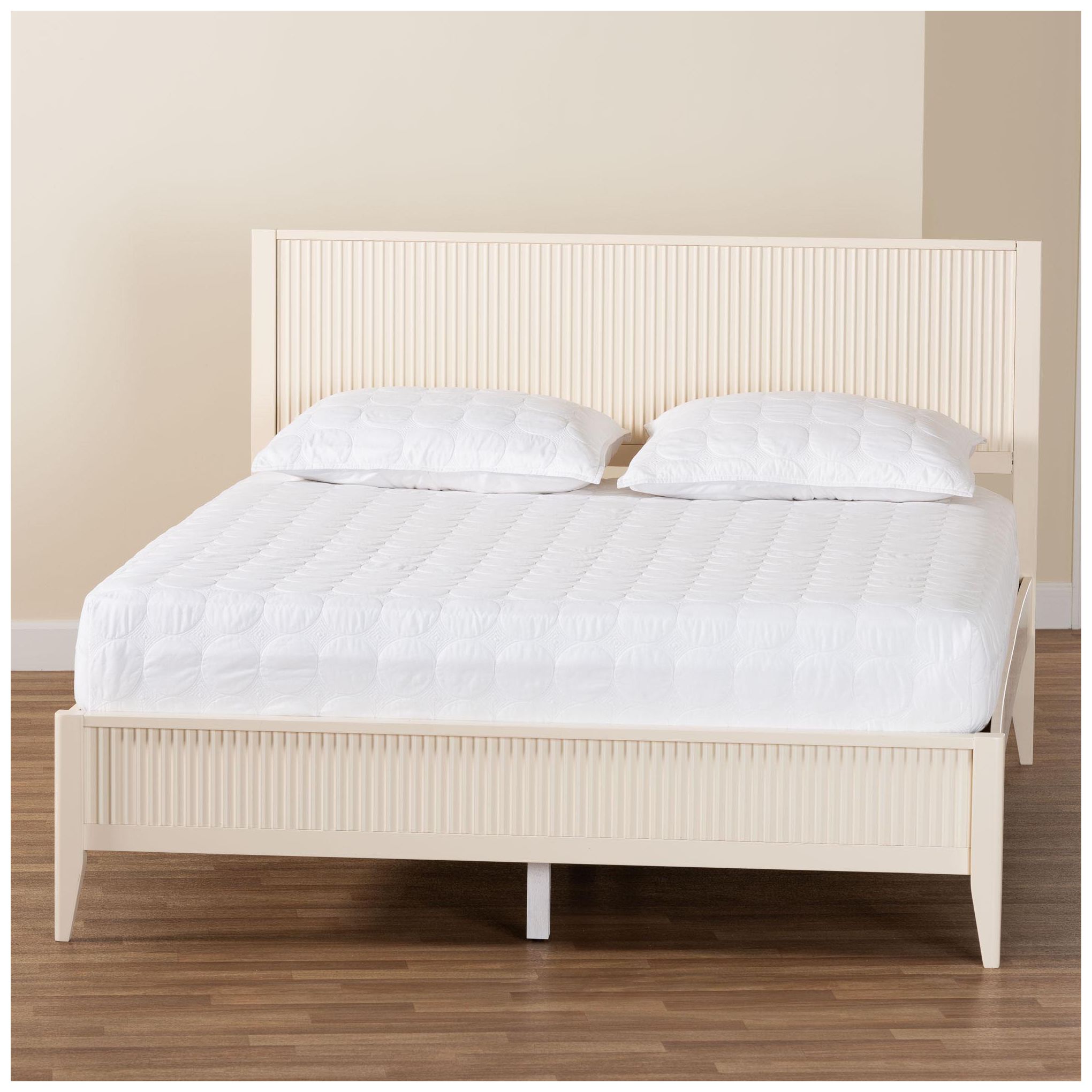 Baxton Studio Primrose Mid-Century Ivory Fluted Wood King Size Platform Bed