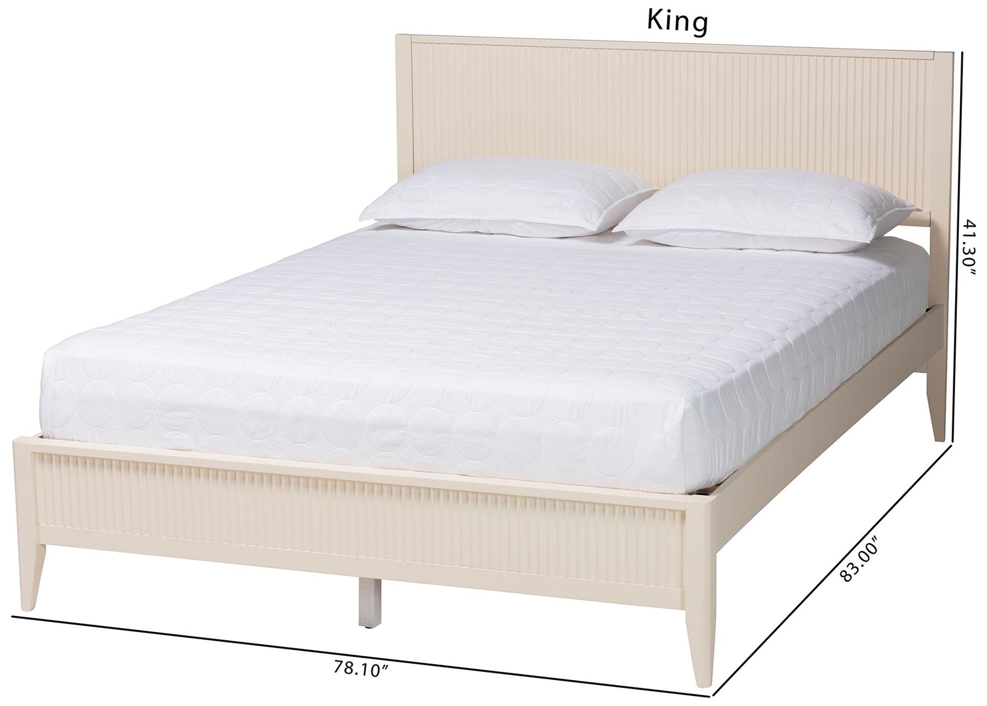 Baxton Studio Primrose Mid-Century Ivory Fluted Wood King Size Platform Bed