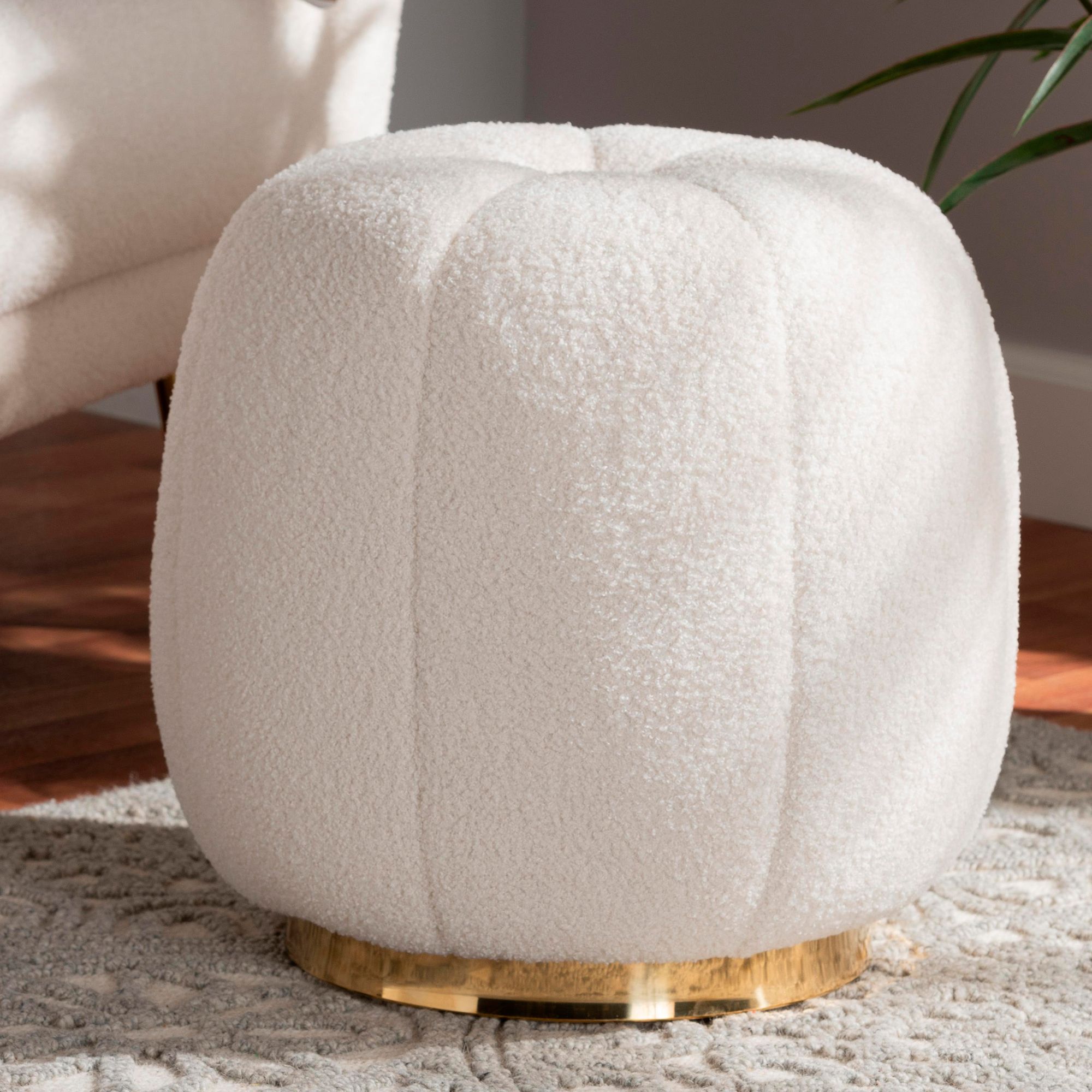 Baxton Studio Raelyn Ivory Boucle Fabric Tufted Ottoman 877W4