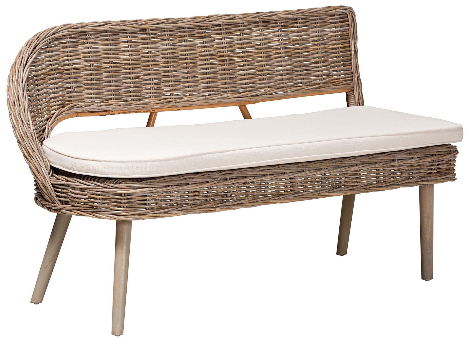 Image 3 Baxton Studio Raisa Rattan Bench and Wood Table 3-Piece Dining Nook Set more views