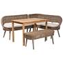 1_Baxton Studio Raisa Rattan Bench and Wood Table 4-Piece Dining Nook Set