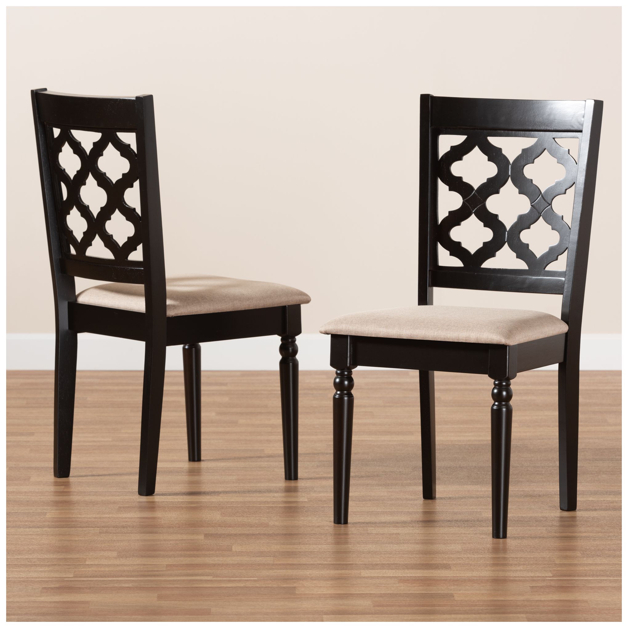 Baxton Studio Ramiro Sand Fabric Upholstered Wood 2-Piece Dining Chair Set