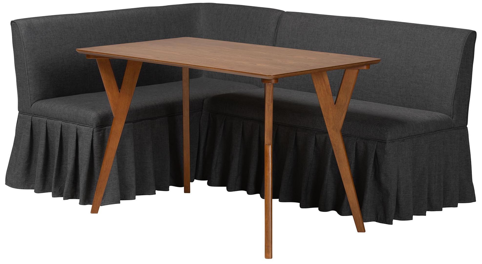 Image 2 Baxton Studio Randolph 3 Pc Fabric Upholstered Dining Nook Set, Dark Grey