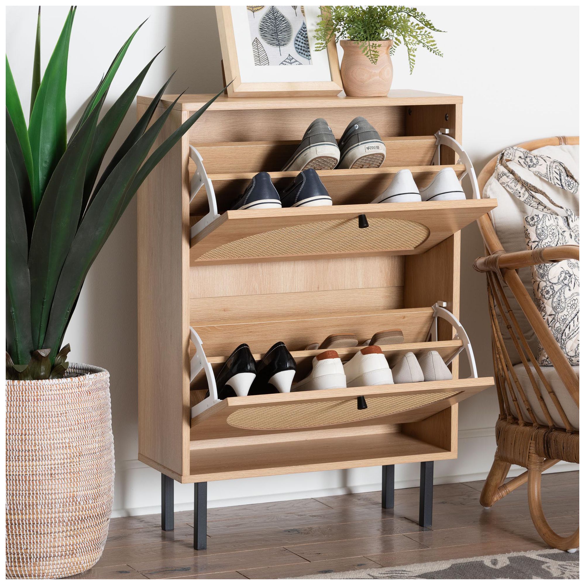 Baxton Studio Remus Wood Shoe Cabinet - 12-Pair Shoe Storage Organizer