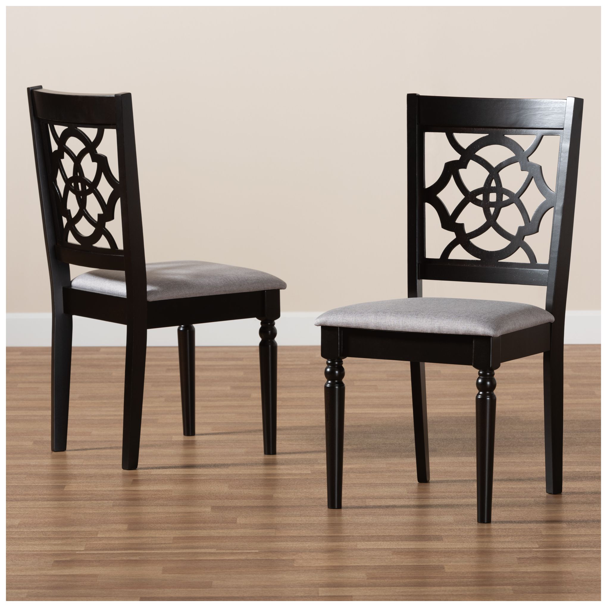 Baxton Studio Renaud Grey Fabric Upholstered Wood 2-Piece Dining Chair Set