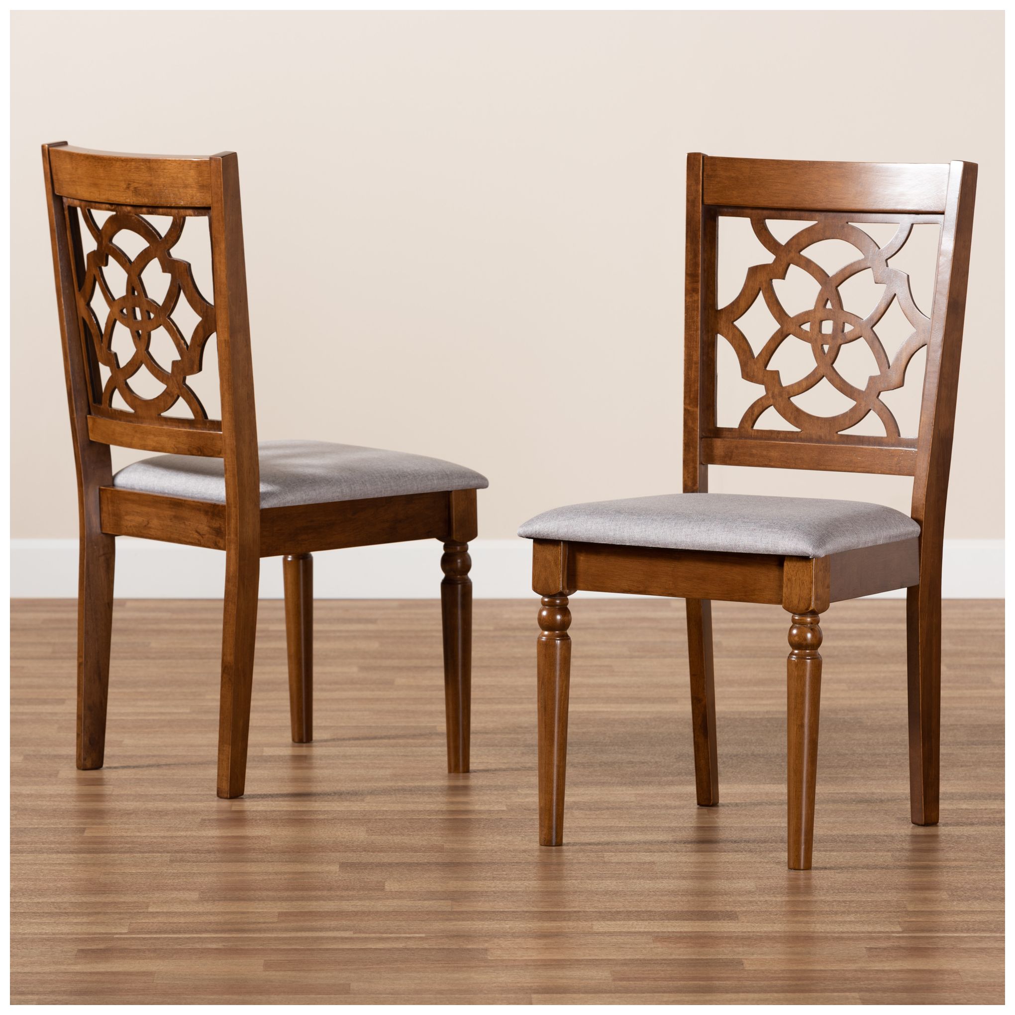 Baxton Studio Renaud Grey Fabric Upholstered Wood 2-Piece Dining Chair Set
