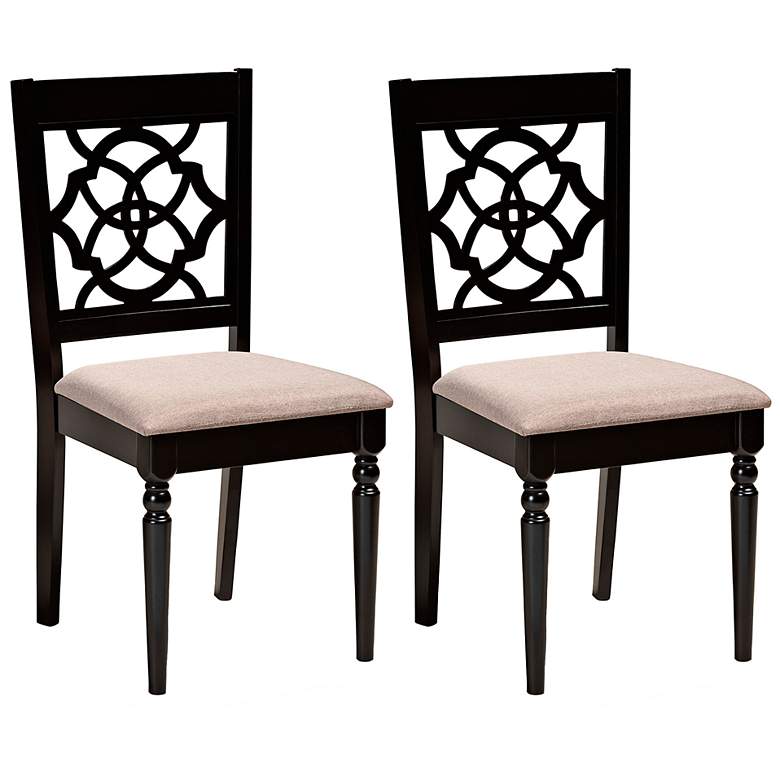 Image 2 Baxton Studio Renaud Sand Fabric Upholstered Wood 2-Piece Dining Chair Set